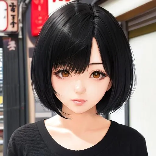 Prompt: Short hair girl from Tokyo cute 8k 
Black hair