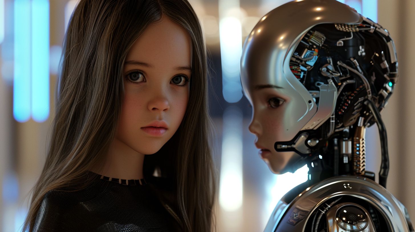 Prompt: android kristina pimenova and android jenna ortega