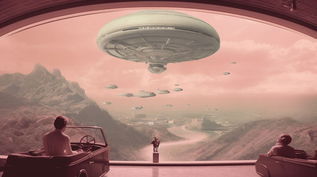 surreal manipulation of viewpoint of retrofuturistic...