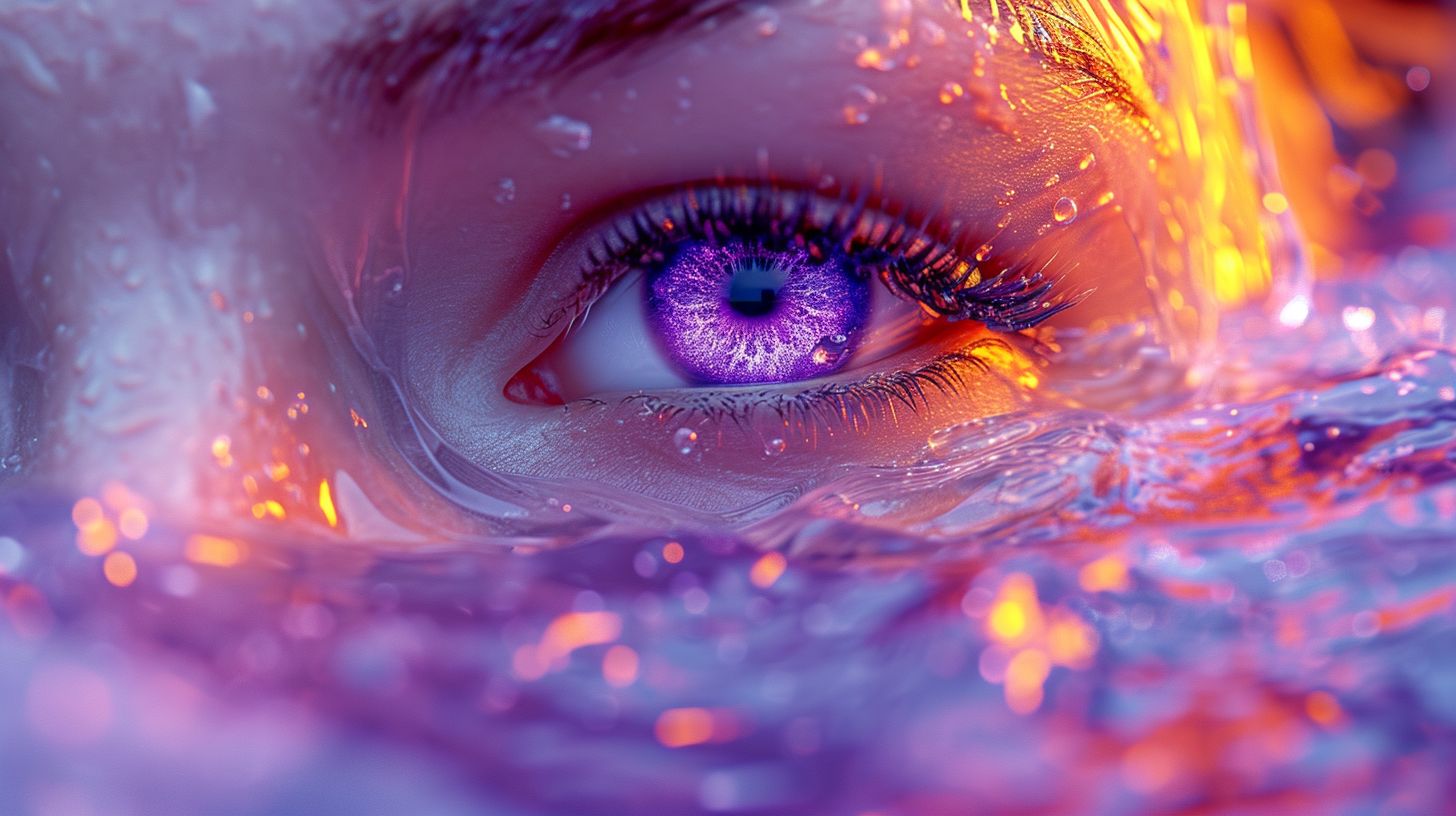 Prompt: an image of a woman in 3d rendered in the color of a waterfall, in the style of creased crinkled wrinkled, intense close-ups, light purple and orange, fluid organic forms, focus stacking, surrealistic detail