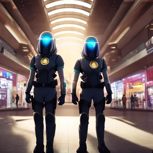 Prompt: LION security guards in a busy alien mall, widescreen, infinity vanishing point, galaxy background, surprise easter egg