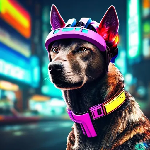 Prompt: colorful cyberpunk dog
 with  modern visor
