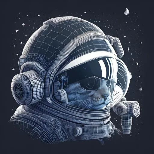 Prompt: Astronout, fly, space, rocket, planet, stars, moon, astro cat, helmet, oxygen box, black space, realistic, 3d, black sky, meteorite,