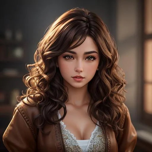 Prompt: {{{{highest quality stylized character masterpiece}}}} best award-winning digital oil painting with {{lifelike textures brush strokes}}, hyperrealistic intricate perfect 128k UHD HDR, girl with short wavy hair, brown eyes, brown hair, fair skin