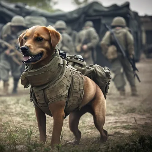 Prompt: Dog in war