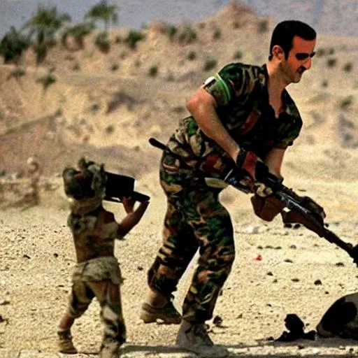 Prompt: Bashar al Assad combat with Rambo