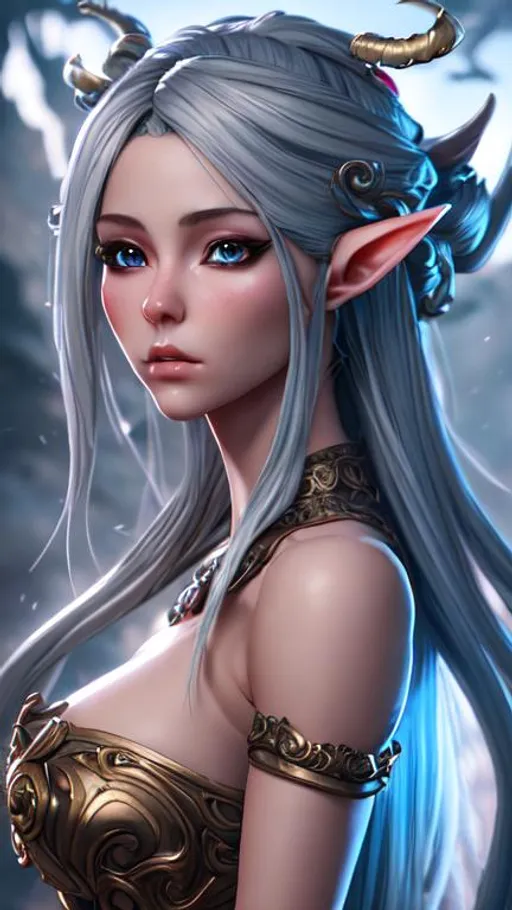 Prompt: highest quality stylized character concept masterpiece, award winning digital 3d oil painting art, hyper-realistic, intricate, 64k, UHD, HDR, image of a beautiful elf-girl, highly detailed face, hyper-realistic facial features, perfect anatomy in perfect composition of professional, long shot, sharp focus photography, cinematic 3d volumetric, dramatic lighting with backlit backlight, {{sexy}}, aiming down sights with red-hair, green eyes, perfect smile, from Elder Scrolls.