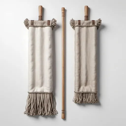 Prompt: Aerial wide view straight-down on top of a medieval cotton mop on a white background, separated from each other, without touching the edges of the canvas, d&d, 3d render, seen from directly above, flat lay, semi-realistic textures