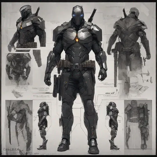 Prompt: Futuristic combat stealth soldier, arkham knight style military helmet, short helmet, sleek helmet, deathstroke, iron man style tactical armour suit, swords, post-apocalyptic setting, high-tech and tactical armor, ninja, assassin, assassin's creed, evil, sith lord, supervillain, call of duty, battlefield, shogun, viking, futurism, star wars, the punisher, mandalorian, SAS, navy seals,  weapons, germanic, samurai, dual swords, gritty atmosphere, detailed reflections on armor, best quality, highres, ultra-detailed, futuristic, post-apocalyptic, sleek design, professional, atmospheric lighting, city background, extreme utility on armour, black colour