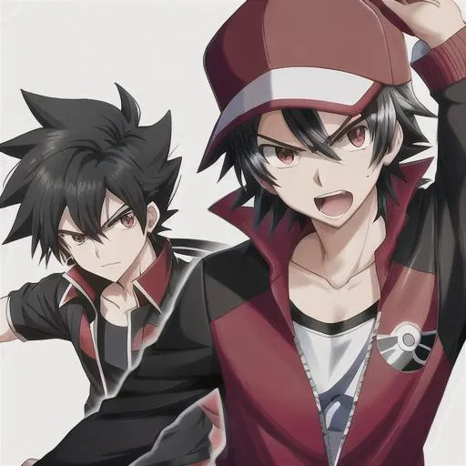 Pokémon trainer, anime boy, black hair, red eyes, fa