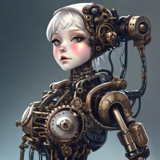 Prompt: a futuristic robotic girl with steampunk-inspired design