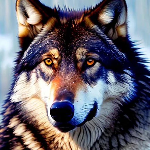 Prompt: detailed realistic rendition of a deep brown and gray wolf, high , fierce and cunning, alpha male, leader, powerful, high quality quality, hd, 8 k, 4 k, magnificent, award -, nature photography, awe - inspiring. In a highly detailed, amazing; background in a forest beauteous sumptuous, with incredible iridescent pearlescent voluminous fluorescent psychedelic indirect soft glow cinematic lighting, crystalline masterpiece incrustations, hyperdetailed features, movie still, intricate, octane render, cinematic forest lighting, unreal engine, crepuscular rays, god rays
