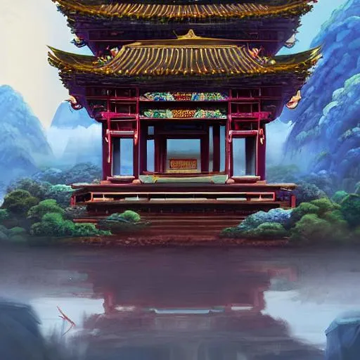 Prompt: a painting of asian temple, a detailed matte painting, fantasy art, Artstation, artstation hq, matte painting, artstation hd