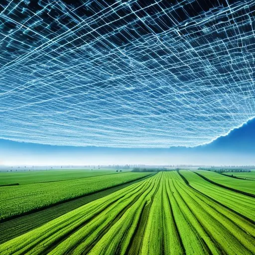 Prompt: a network into the cloud on farmland