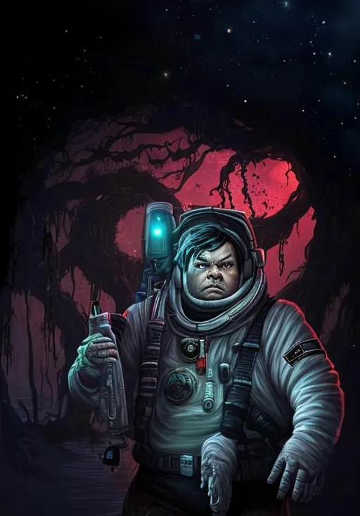 Prompt: swamp planet jack black astronaut 