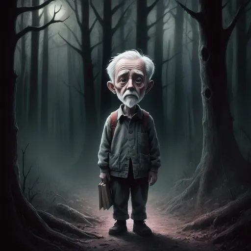 Prompt: ghost spirit old man with short hair, haunting the forest, eerie atmosphere, high resolution, haunting, dark tones, atmospheric lighting