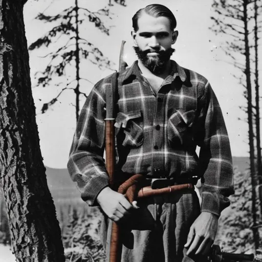 Prompt: a 1930s lumberjack whose features may vaguely resemble a werewolf