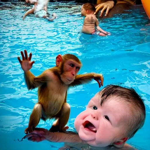 Monkey throwing a baby in a pool OpenArt