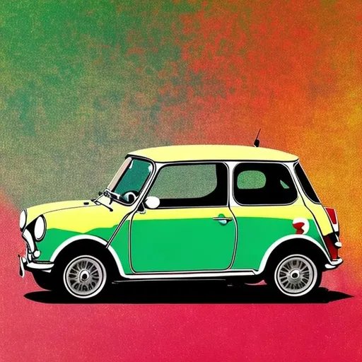 Prompt: pop art of a vintage mini cooper