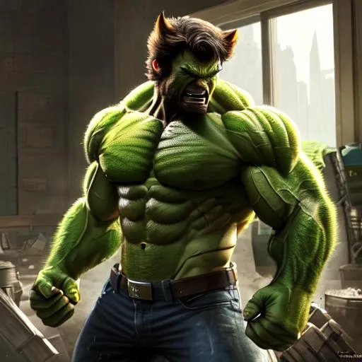 Prompt: Wolverine as Hulk, extremely, detailed environment, intricate, detailed skin, natural colors , professionally color graded, photorealism, 8k, moody lighting.