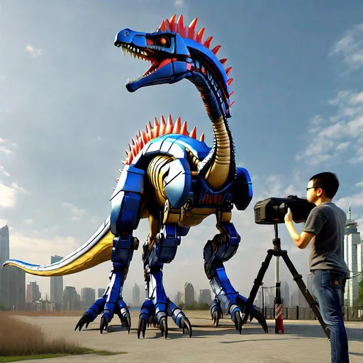 Prompt: A Kaiju sized semi-mecha therizinosaurus named Mecha Gizilla, It has 2 heads, with 7 horns on each head, (RGB) 67, 27, 56,  height is 299 meters, length is 83 meters,  width is 15 meters, HD, Hyper Realism, High Detail, Fully Rendered, 8K, 