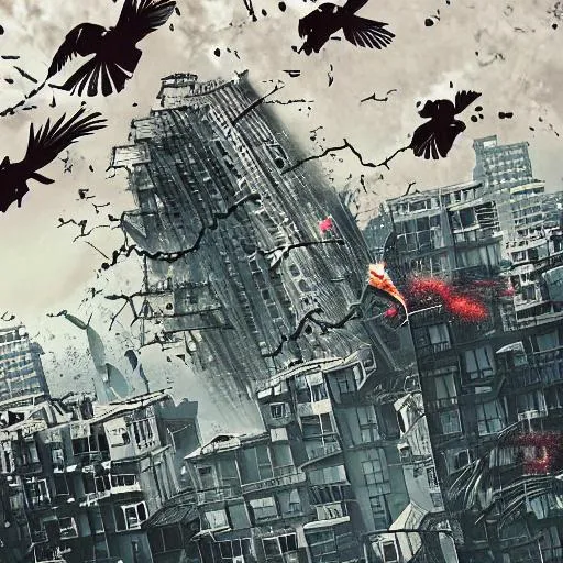 Prompt: A scene of a bird destroying a city from the year 2060 