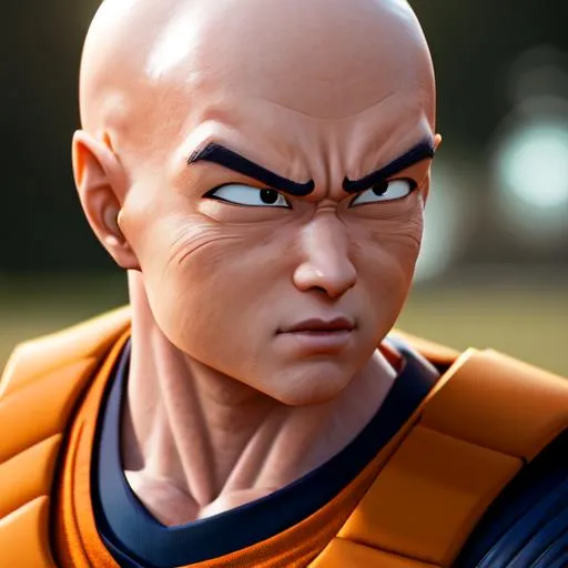 Prompt: Real life krillin, Professional, Highly Detailed, Hyperrealistic, sharp focus, Professional, UHD, HDR, 8K, Render, HD, Trending on ArtStation, close up, bokeh, outdoor, dbz, dragonball,