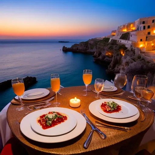 Prompt: "Generate an image of a romantic dinner scene for two at the beach in Polignano a Mare, Italy, known for its stunning coastal views. Set a table right by the shoreline, creating a picturesque beachside dining experience. Ensure that the beautiful serving platter with a mouthwatering lasagna, featuring a lighter sauce, is prominently featured as the centerpiece of the scene. Additionally, include two glasses, one with exceptionally refreshing and sparkling green grape juice with plenty of ice cubes, making it the focal point. The romantic ambiance should complement this beautiful Italian coastal setting."


" ultra hd, realistic, vivid colors, highly detailed, UHD drawing, pen and ink, perfect composition, beautiful detailed intricate insanely detailed octane render trending on artstation, 8k artistic photography, photorealistic concept art, soft natural volumetric cinematic perfect light"

