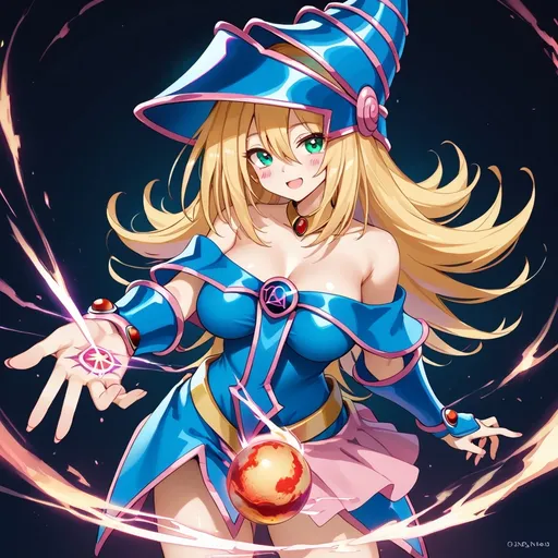 Prompt: dark magician girl casting a fire ball spell.