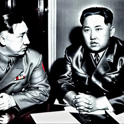 Prompt: adolf hitler and kim jong un meeting