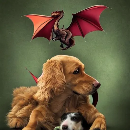 Prompt: A dog and a dragon