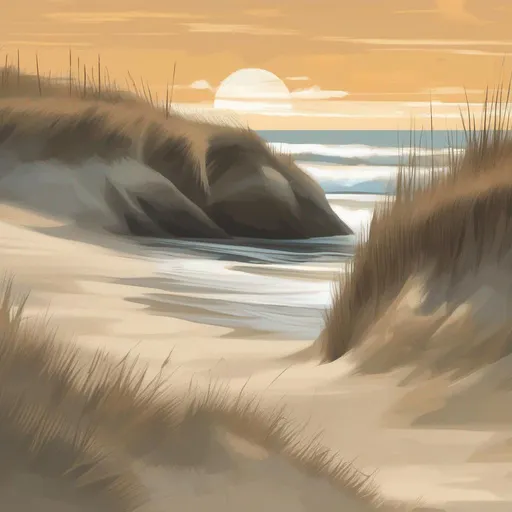 Prompt: North Carolina Outer Banks coastal landscape  digital art  in the style of nick kuchar 