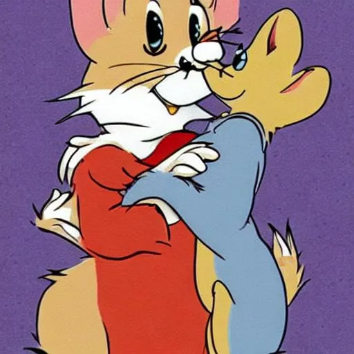 Prompt: Tom and Jerry kiss