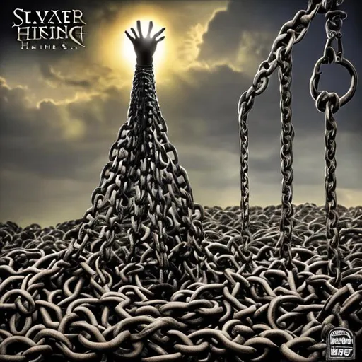 Prompt: Slave rising hands to the sky in chains