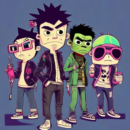 Prompt: Draw me a picture of a casual gamer inspired by the gorillaz, die antwerp, and mindless self indulgence 