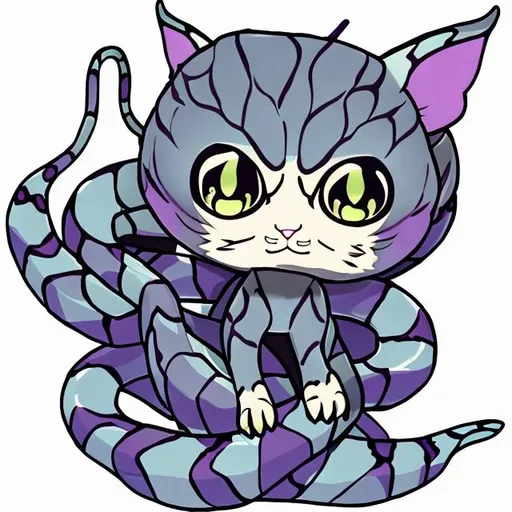 Prompt: Snake cat hybrid, with butterfly wings cute, chibi, anime