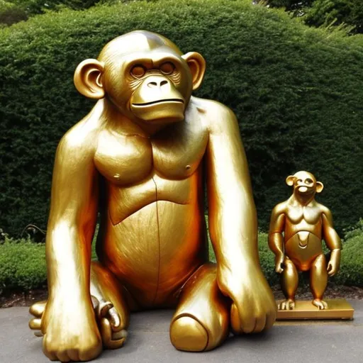 Prompt: giant golden chimp statue 