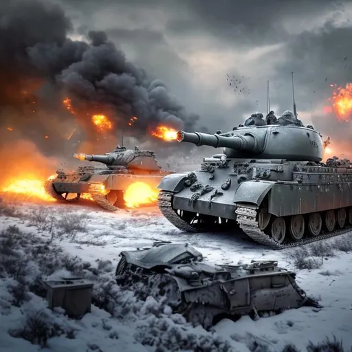 Prompt: Uhd battle of Stalingrad tank assault 