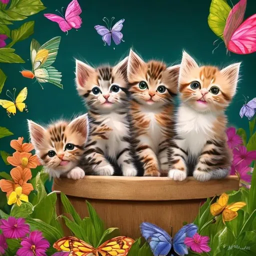 Prompt: kittens and butterflies