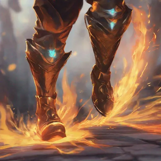 Prompt: running legs wearing glowing magical boots made of fire, glowing, focus on boots, medieval,  magic the gathering, dungeons and dragons, fantasy, award winning, artstation, stylized,  