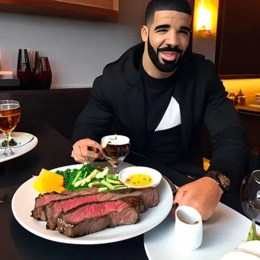 Prompt: Drake eats steak