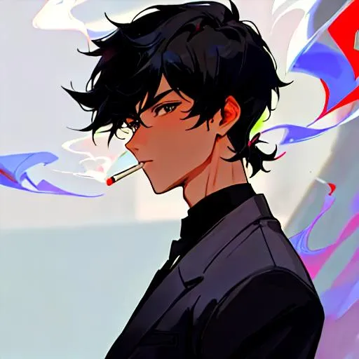 Prompt:  (male, short black hair) Smoking, thug
