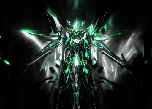 Prompt: green and silver scifi armor, ULTRAKILL Xenoblade 2 , conceptart , scifi sword, halo, 