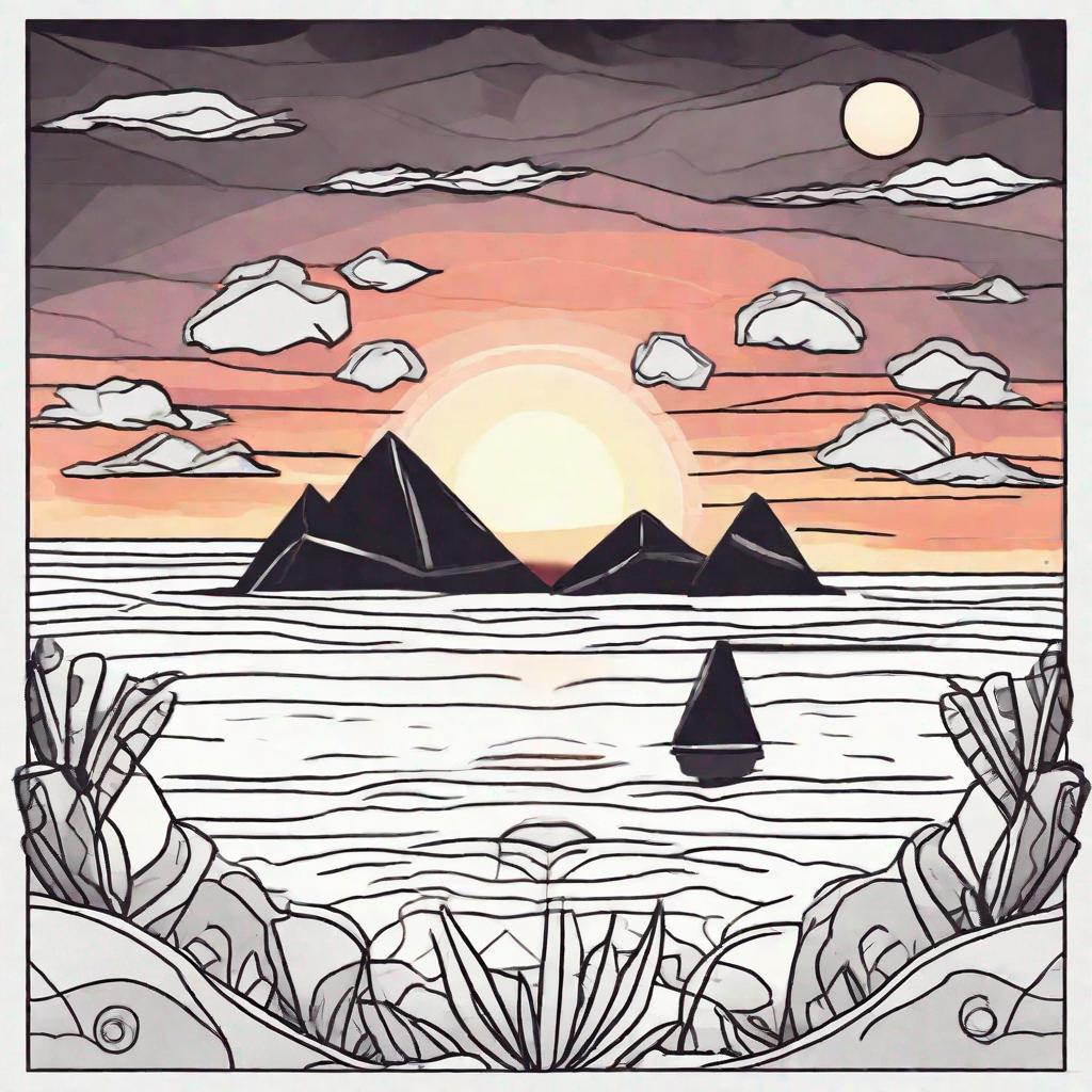 Draw a simple sunset focusing on GEOMETRIC shapes. D...
