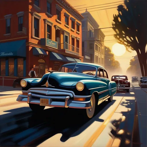 Prompt: LA Noire, car chase, cartoony, sunny atmosphere, extremely detailed painting by Greg Rutkowski and by Henry Justice Ford and by Steve Henderson