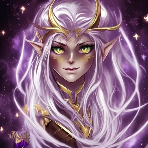 Prompt: purple, gold, magic, wizard, elf, female, anime 