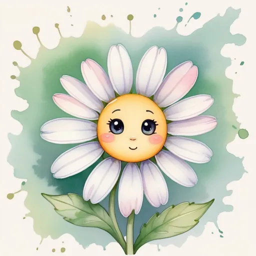 Kawaii watercolor, a daisy