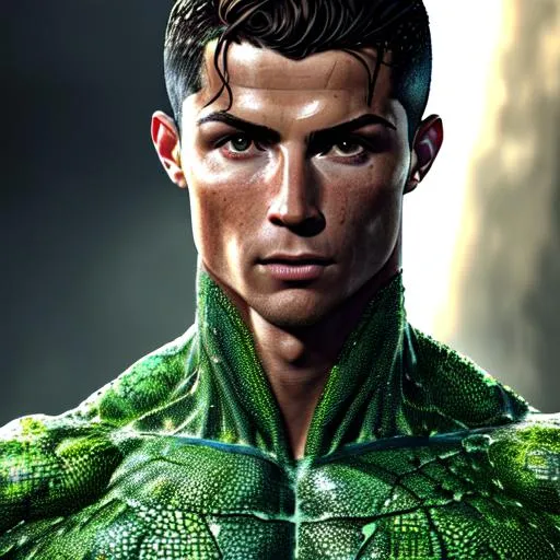 Cristiano Ronaldo as half Reptile half human, extrem