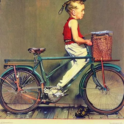 Prompt: Norman Rockwell PAINTING OF A BICYCLE 