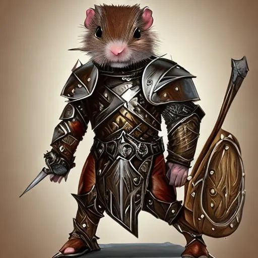 Prompt: anthropomorphic gerbil wearing armor fantasy style